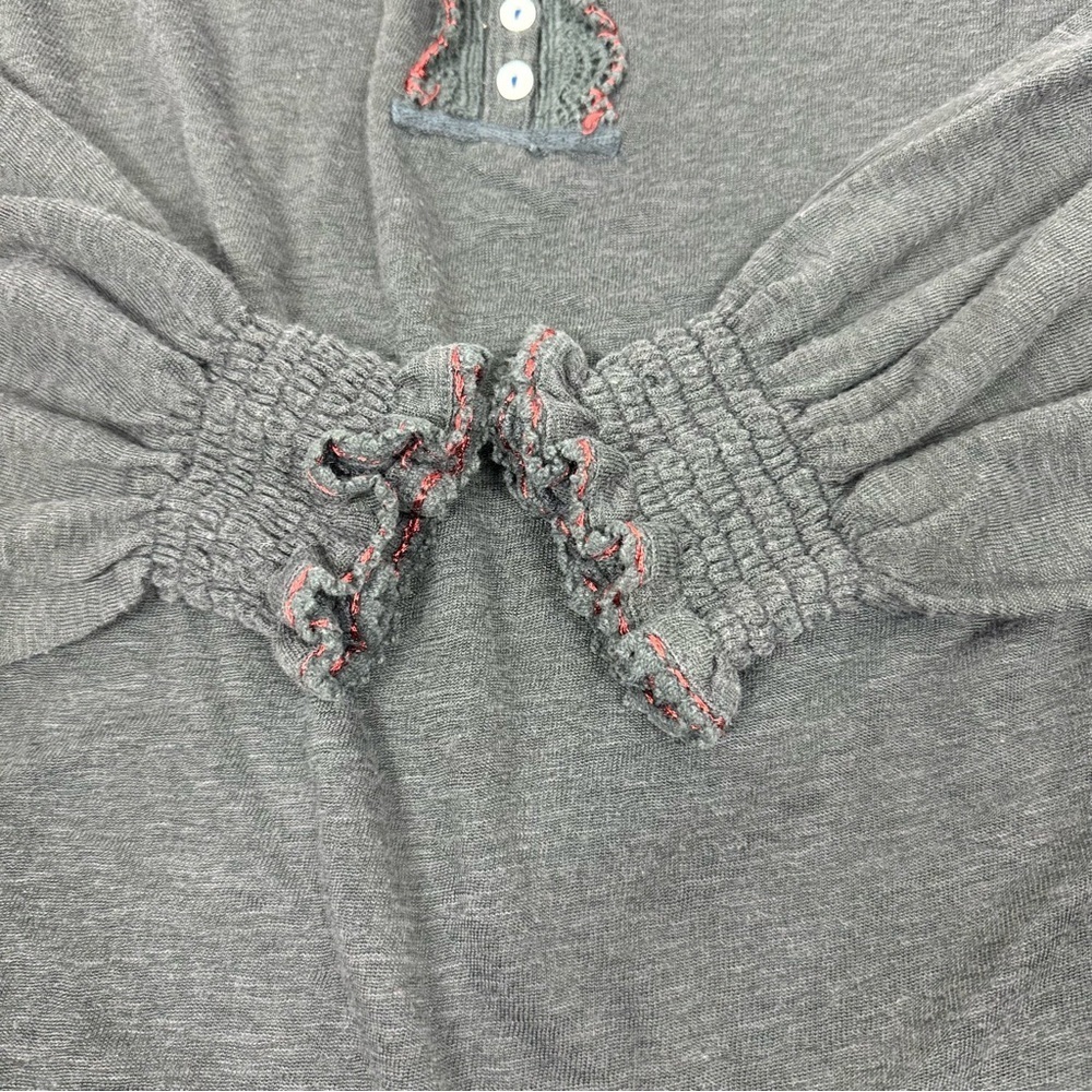 Free People Siesta Fiesta Embroidered Crochet Top Long Sleeve Boho Medium Gray - Picture 3 of 7
